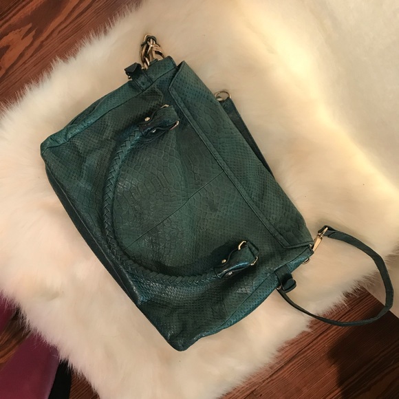 Teal green Elliot Lucca envelope bag /wood accent - Picture 5 of 8